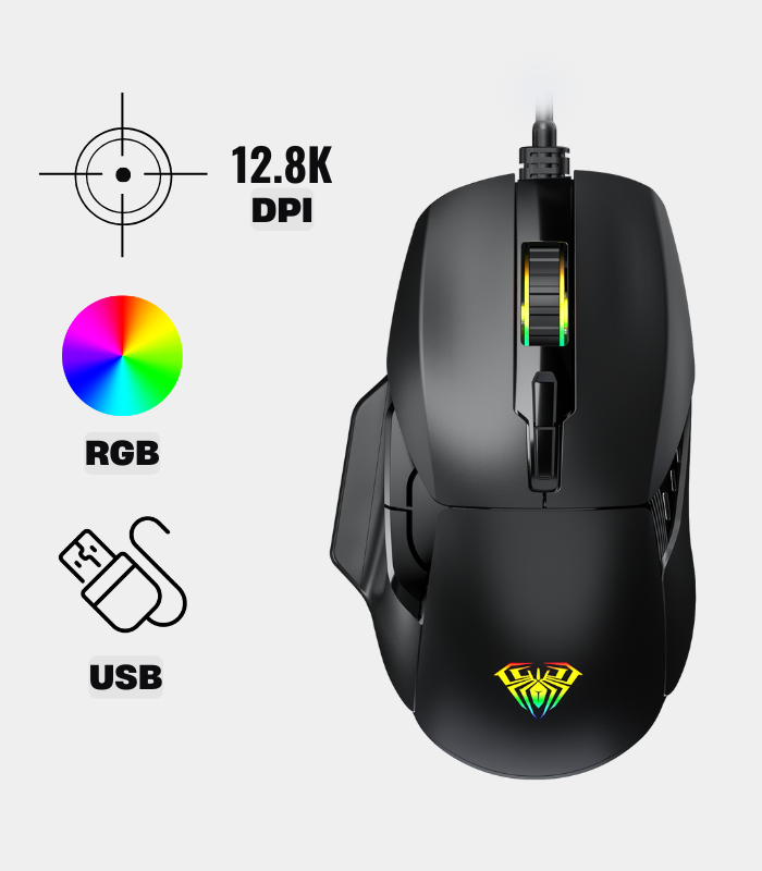 Mouse Aula F815 12,800 DPI RGB Negro