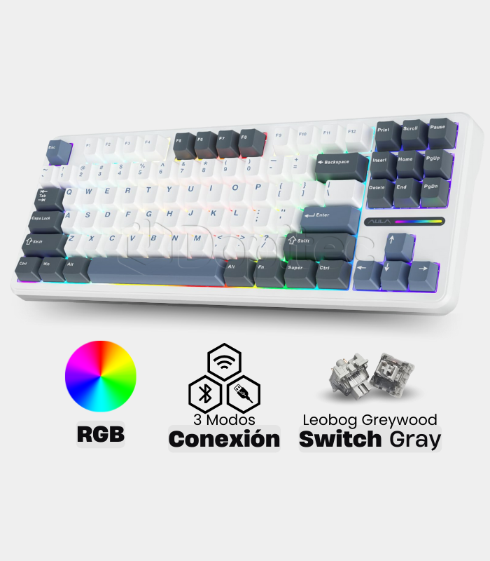 Teclado Mecánico Aula F87 RGB Blanco - Gris - Azul