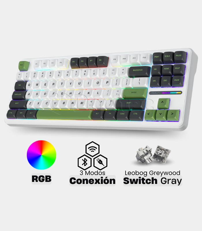 Teclado Mecánico Aula F87 RGB Blanco - Verde - Negro