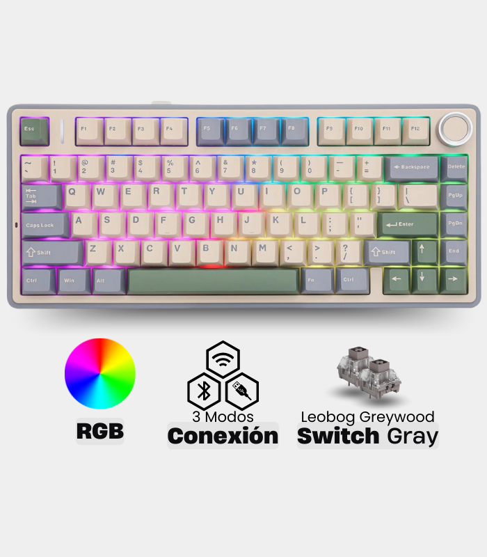 Teclado Mecanico Aula F75 RGB Beige - Verde - Azul