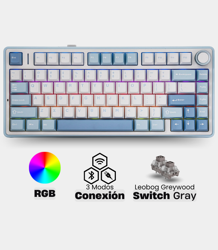 Teclado Mecanico Aula F75 RGB Blanco - Azul - Azul Claro