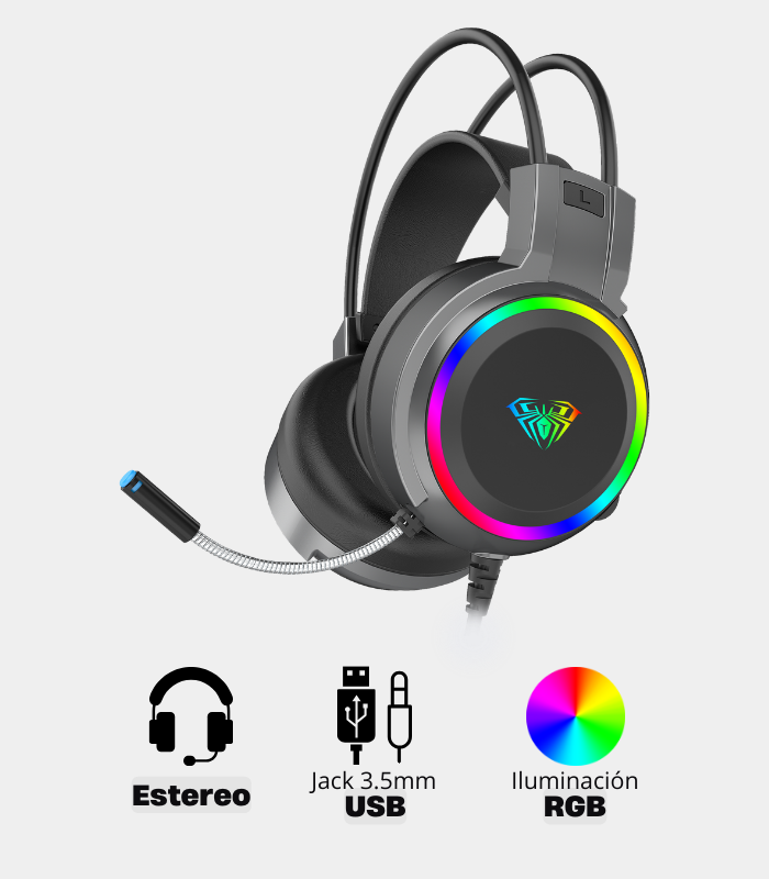 Audifono Aula S608 RGB Stereo Sound Negro