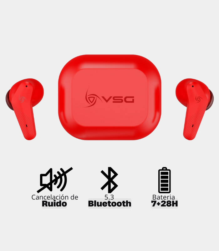 Auricular VSG Aureus Estéreo AE1552 Bluetooth 5.3 Rojo