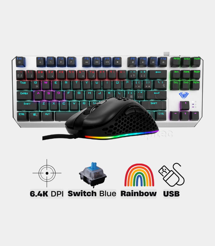 Combo Aula Teclado F2067 y Mouse F810 6,400 DPI Negro