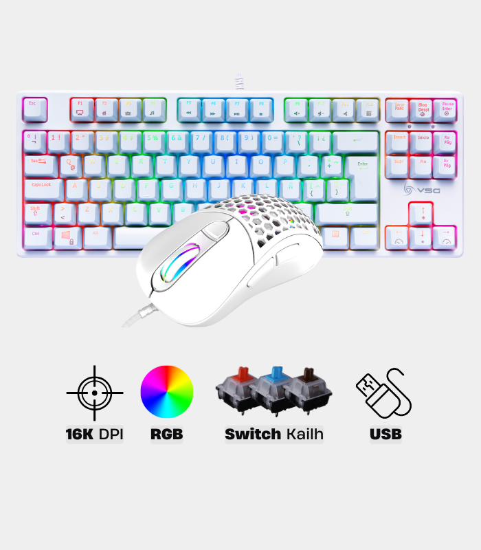 Combo Teclado Mecánico Alnitak + Mouse Air 16,000 DPI Blanco