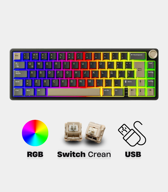 Teclado Mecánico Royal Kludge R65 Phantom Español RGB Switch Chartreuse 
